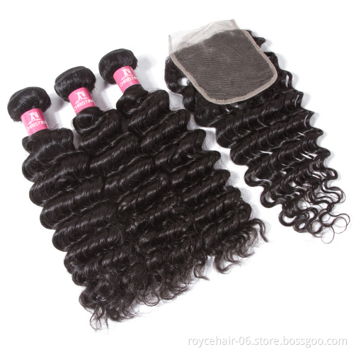 Cambodian Virgin Hair Closure,Bundles Deep Wave Closure And Bundles For Brazilian White Woman